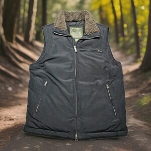 Eddie Bauer Mens Premium Goose Down vest Sherpa Collar Small Puffer Vest Brown
